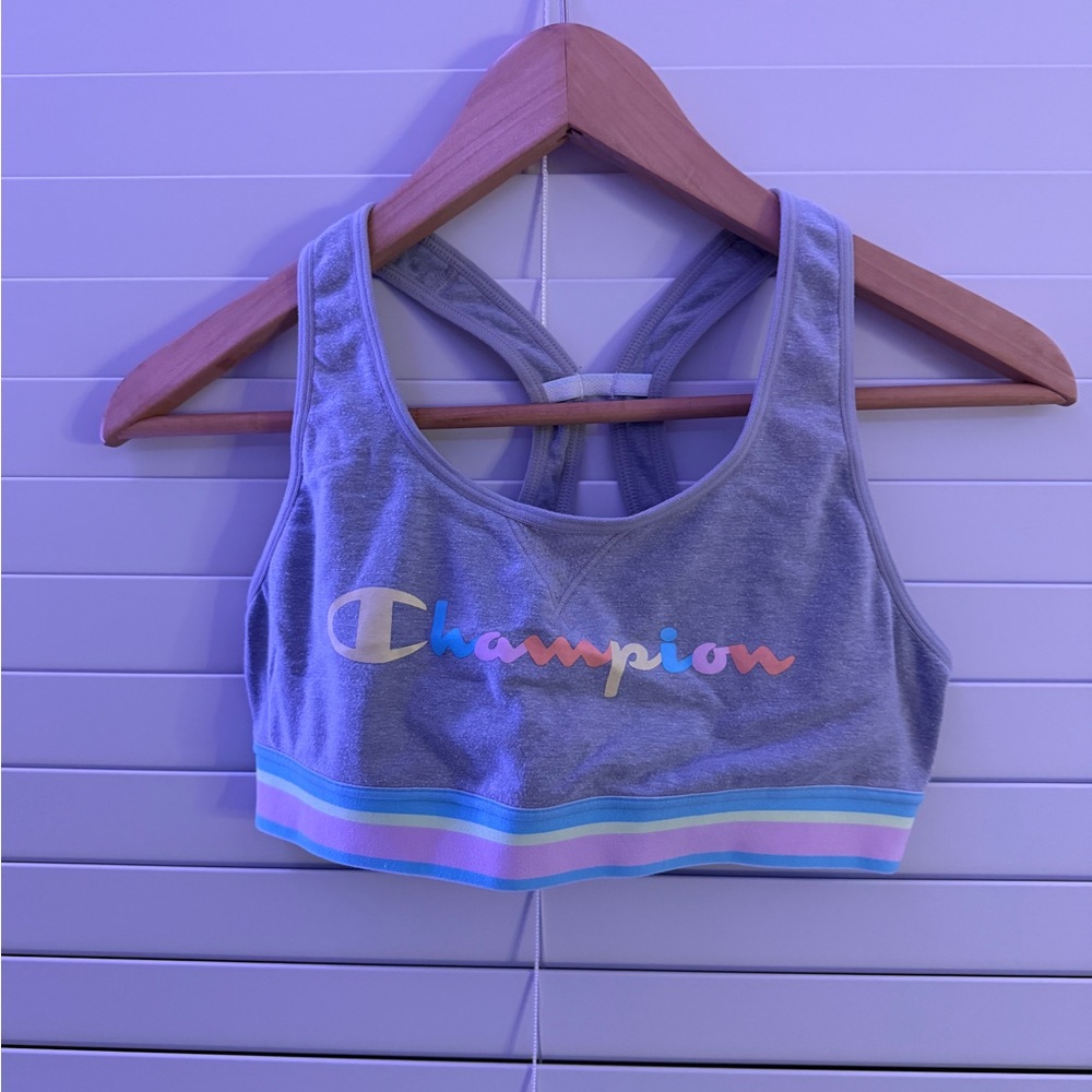 Champion Gray Sports Bra with Multicolor Logo